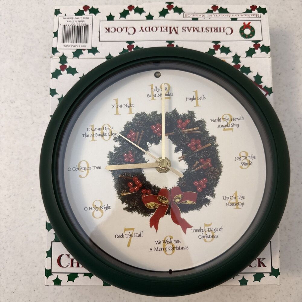 Feldstein & Assoc Musical Christmas Melody Clock XMAS-NEW Vintage Tested